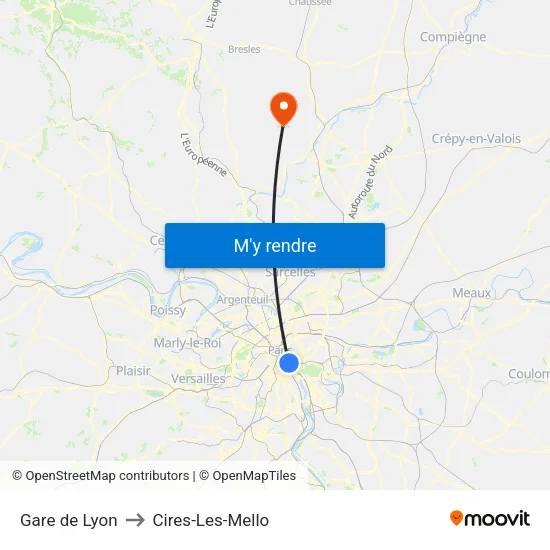 Gare de Lyon to Cires-Les-Mello map