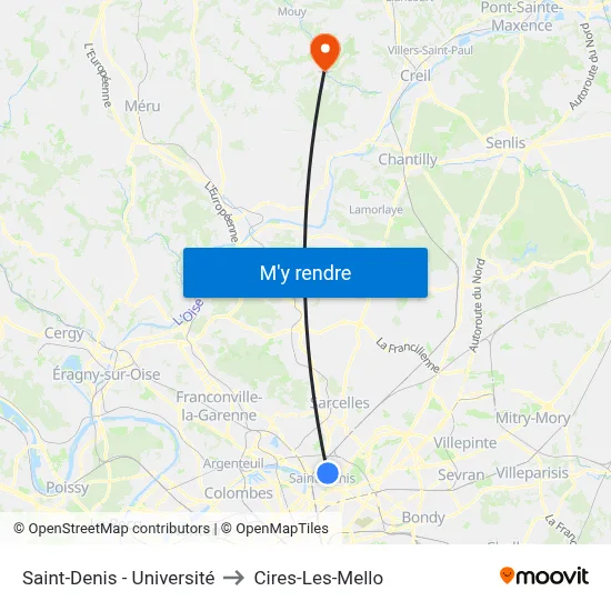 Saint-Denis - Université to Cires-Les-Mello map
