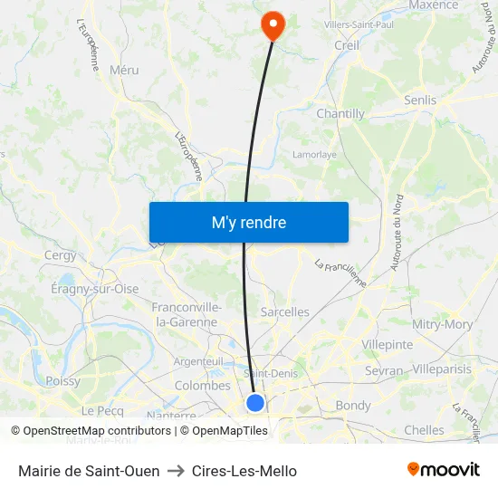 Mairie de Saint-Ouen to Cires-Les-Mello map