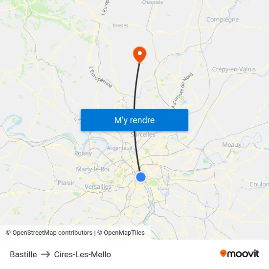 Bastille to Cires-Les-Mello map