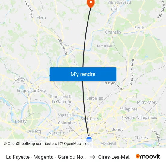 La Fayette - Magenta - Gare du Nord to Cires-Les-Mello map