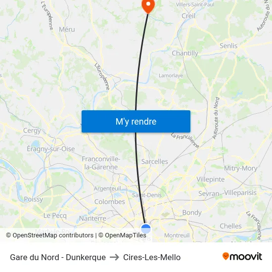 Gare du Nord - Dunkerque to Cires-Les-Mello map