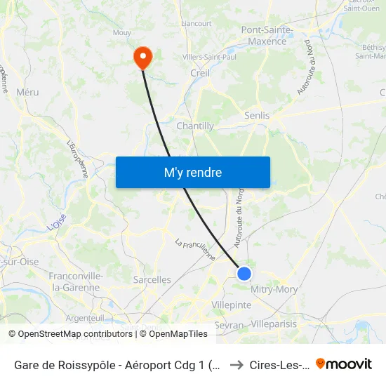 Gare de Roissypôle - Aéroport Cdg 1 (Terminal 3) (G2) to Cires-Les-Mello map
