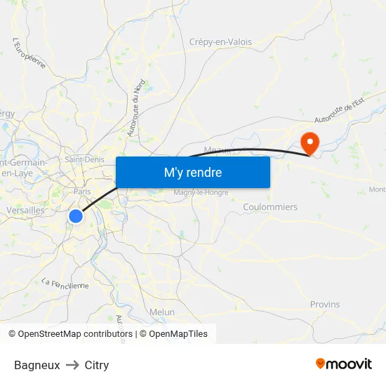 Bagneux to Citry map