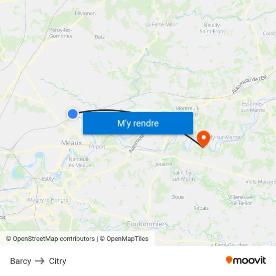 Barcy to Citry map