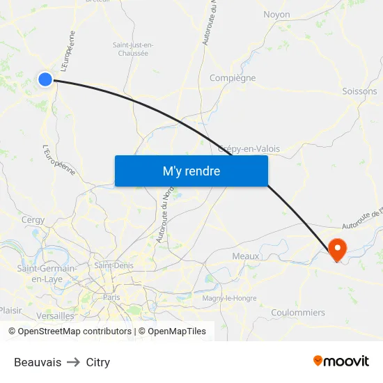 Beauvais to Citry map