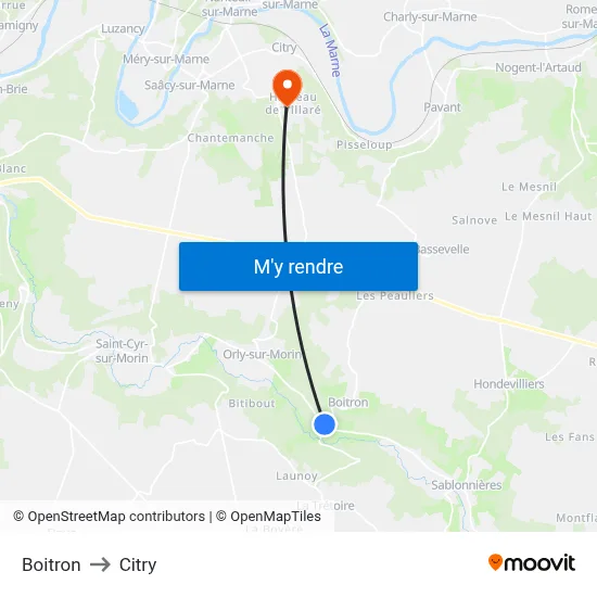 Boitron to Citry map