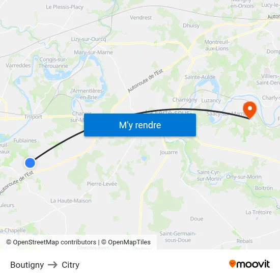 Boutigny to Citry map