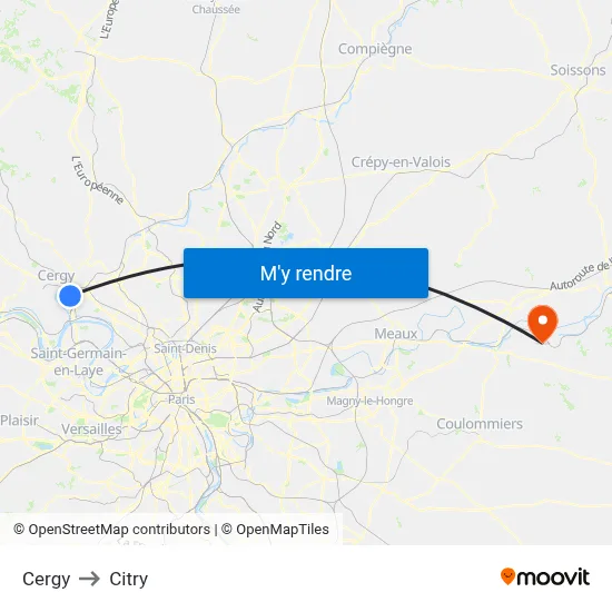 Cergy to Citry map