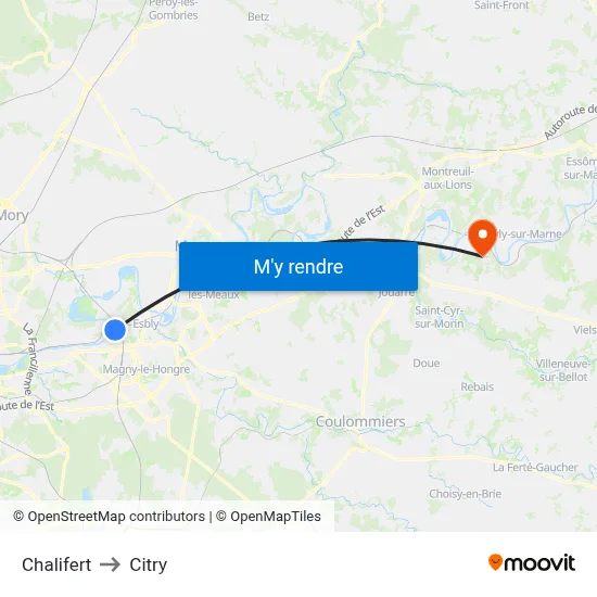 Chalifert to Citry map