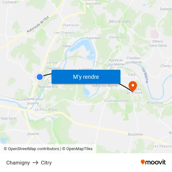 Chamigny to Citry map