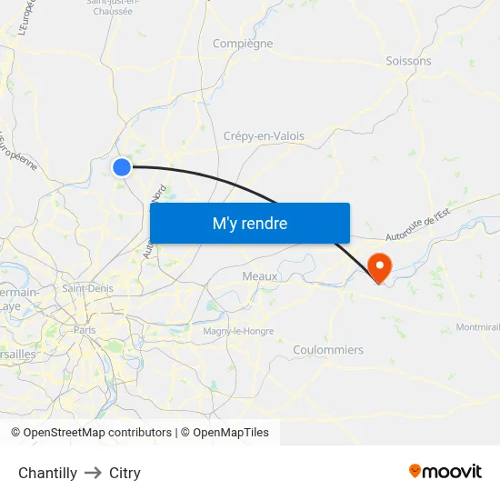 Chantilly to Citry map