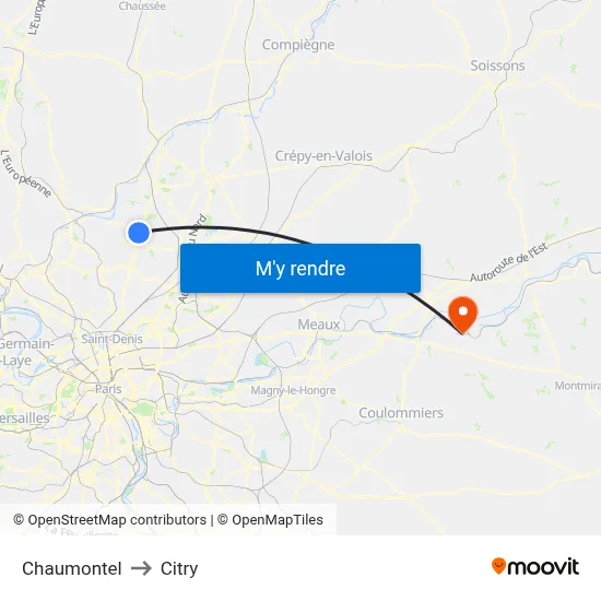 Chaumontel to Citry map