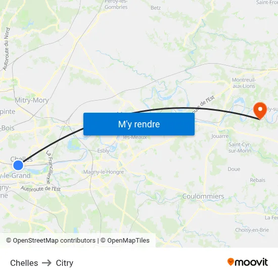 Chelles to Citry map