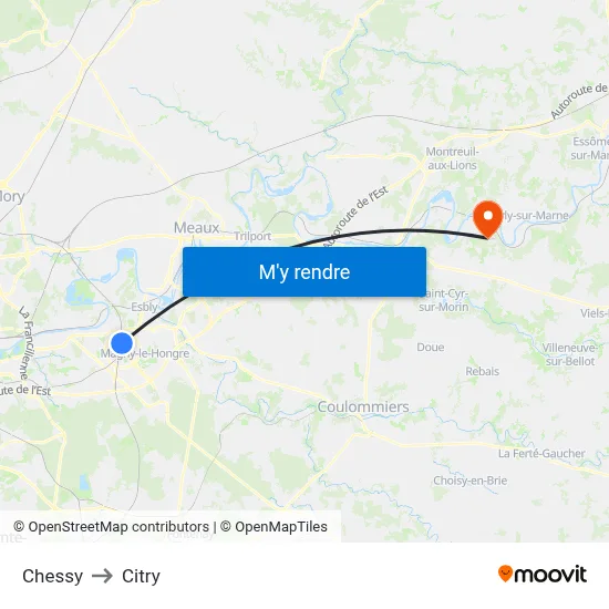 Chessy to Citry map