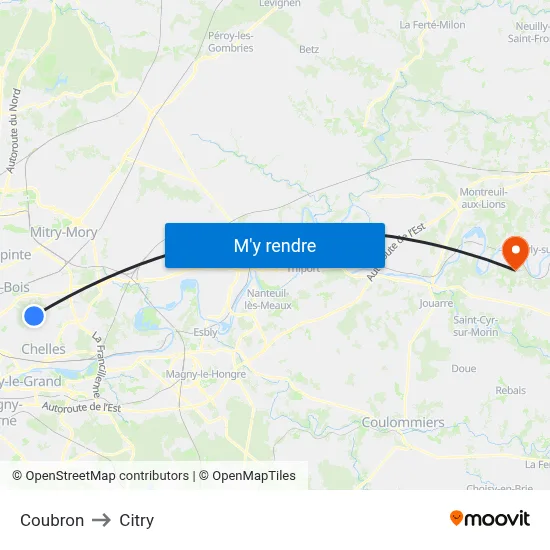 Coubron to Citry map
