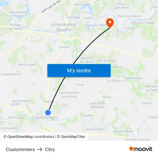 Coulommiers to Citry map