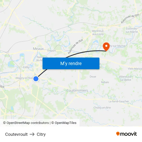 Coutevroult to Citry map