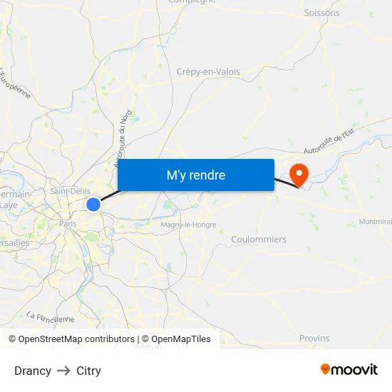 Drancy to Citry map