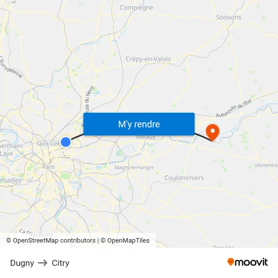 Dugny to Citry map