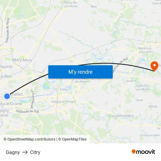 Gagny to Citry map
