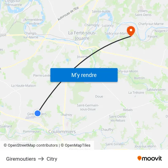 Giremoutiers to Citry map