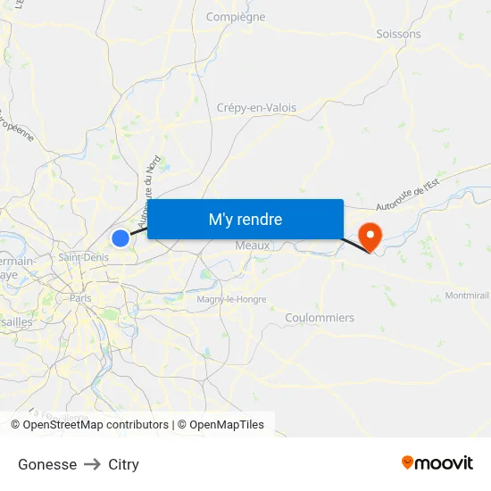 Gonesse to Citry map