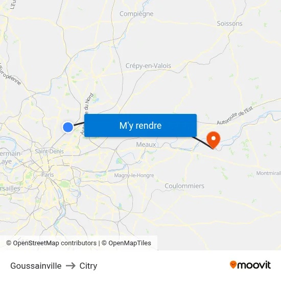 Goussainville to Citry map
