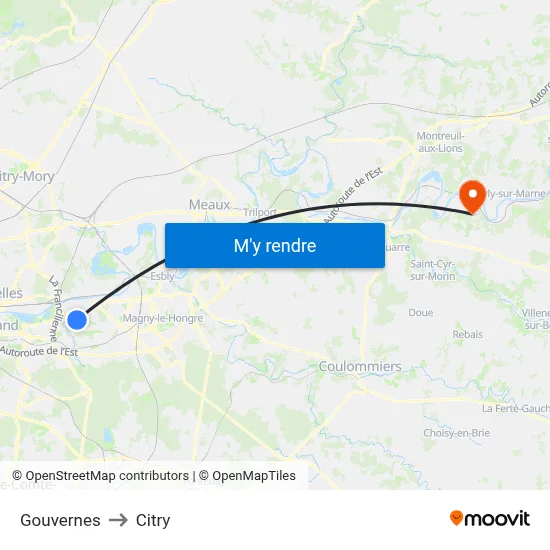 Gouvernes to Citry map