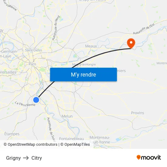 Grigny to Citry map