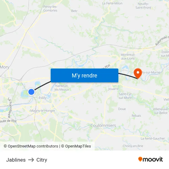 Jablines to Citry map