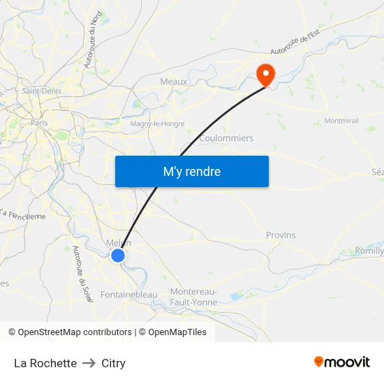 La Rochette to Citry map