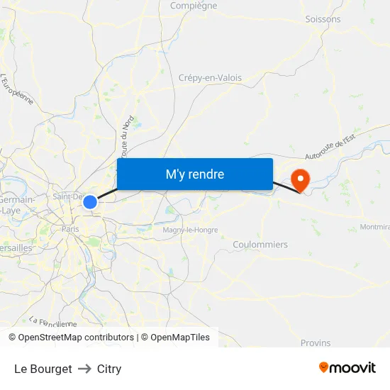 Le Bourget to Citry map