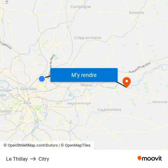 Le Thillay to Citry map