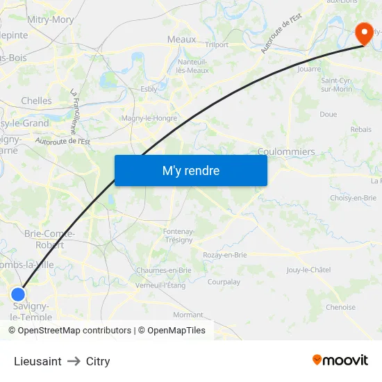 Lieusaint to Citry map