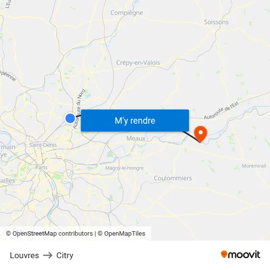 Louvres to Citry map