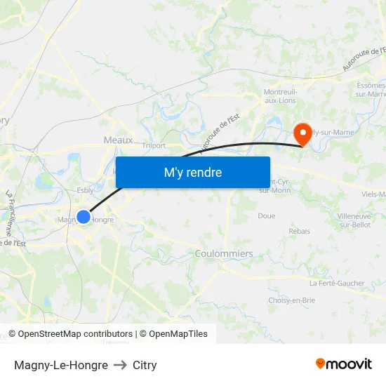 Magny-Le-Hongre to Citry map