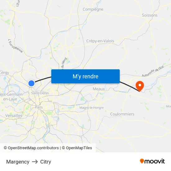 Margency to Citry map
