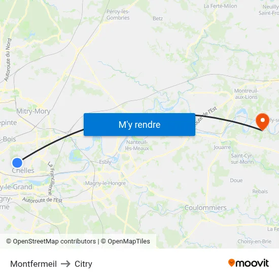 Montfermeil to Citry map