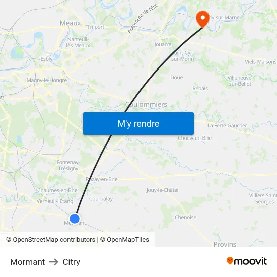 Mormant to Citry map