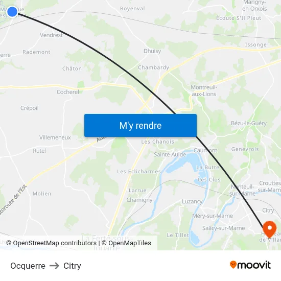 Ocquerre to Citry map