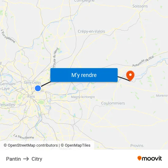 Pantin to Citry map