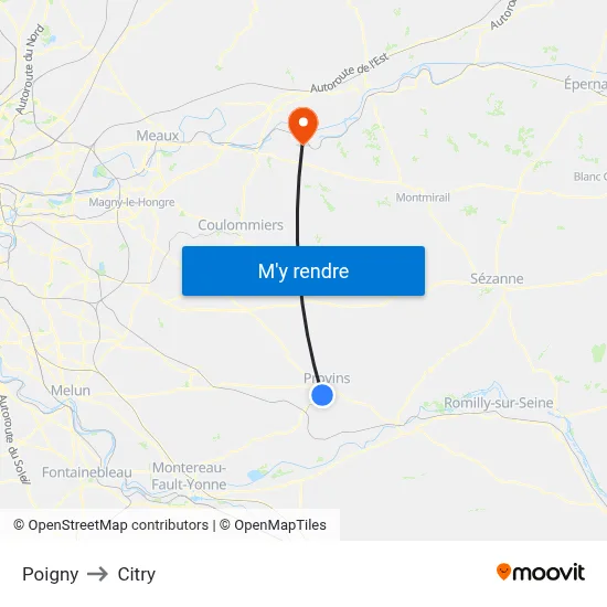 Poigny to Citry map