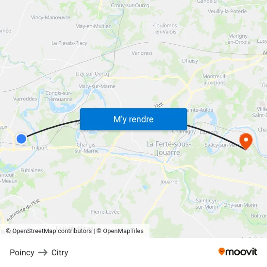 Poincy to Citry map