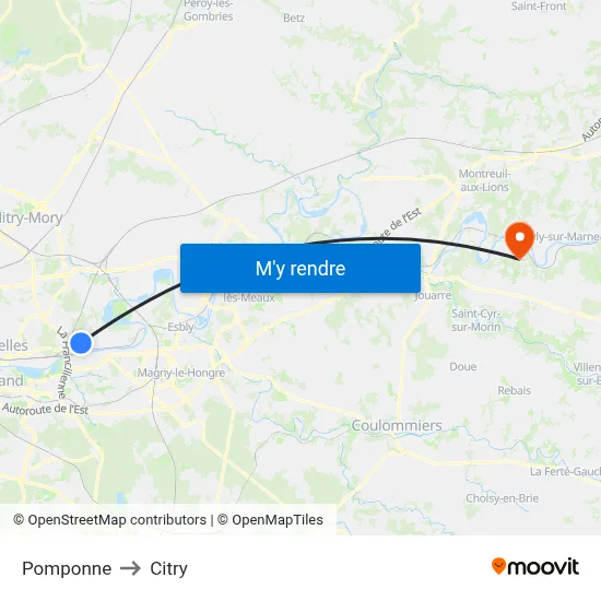 Pomponne to Citry map