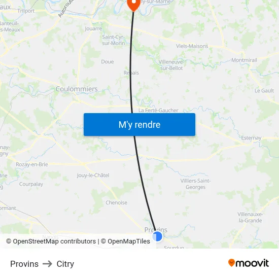 Provins to Citry map