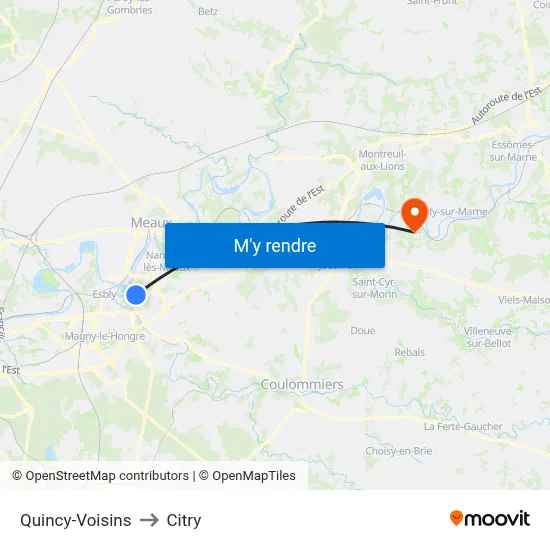 Quincy-Voisins to Citry map