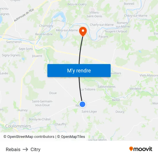 Rebais to Citry map