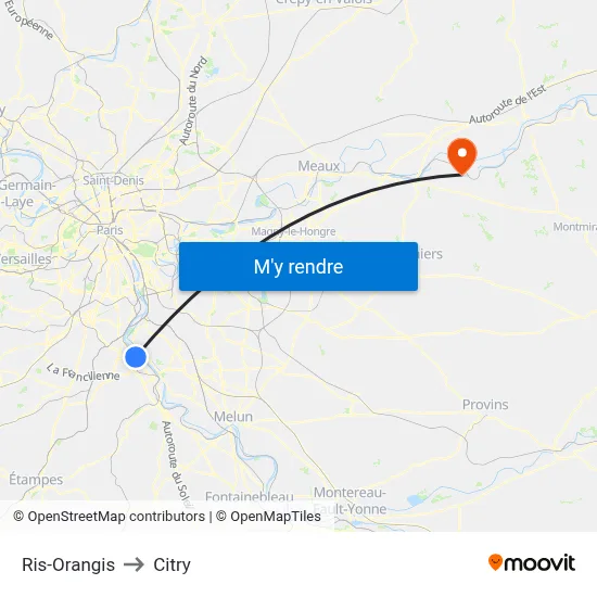 Ris-Orangis to Citry map
