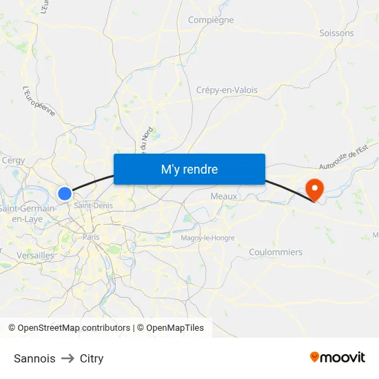 Sannois to Citry map